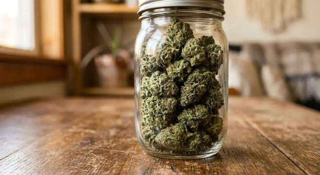 Cured AK 47 x Sensi Star cannabis buds showing thick trichome coverage, deep green coloration and orange pistils against a dark background