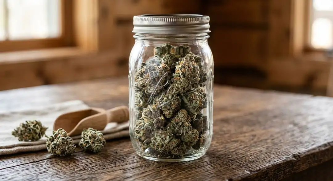 Cured Fire OG cannabis buds showing dense resinous structure with amber trichomes and orange pistils