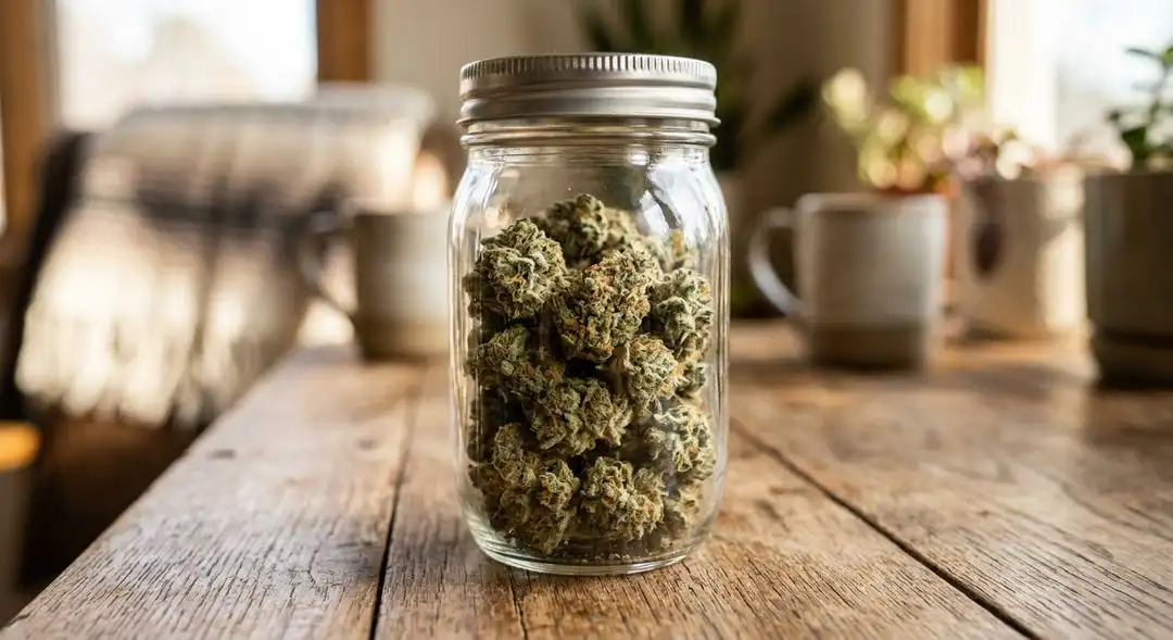 Cured Grease Monkey cannabis buds showing dense, resin-coated structure with deep green and purple hues