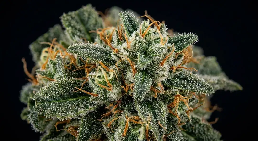 Close-up of Peanut Butter Breath feminized cannabis buds showing dense resinous structure and earthy amber trichomes