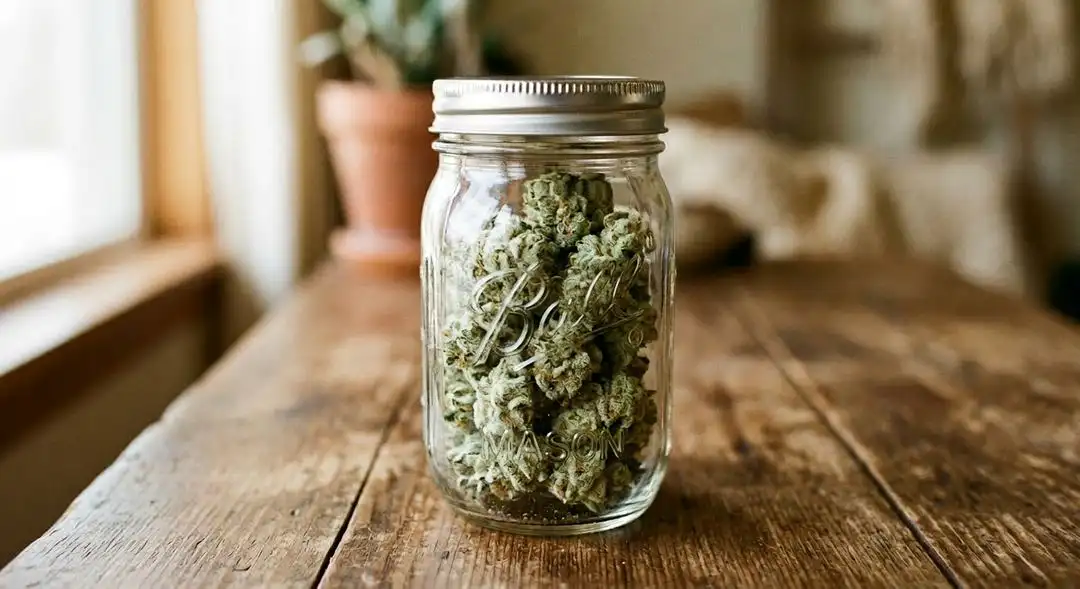 White Queen feminized cannabis buds cured and coated in crystalline trichomes, showing the dense resinous structure inherited from White Widow genetics